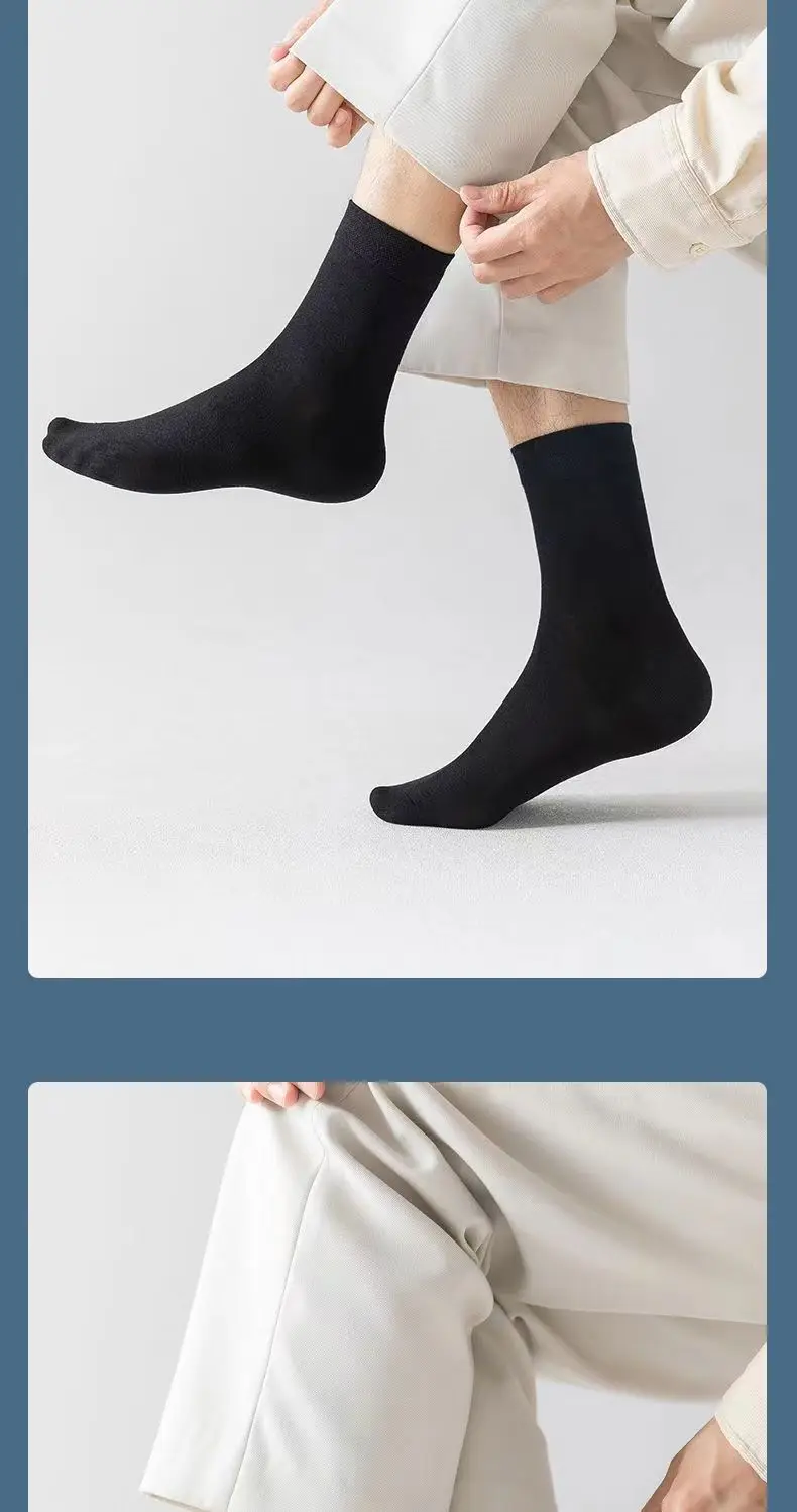 5 Paar neue Herren-Socken aus Bambusfaser, hochwertige einfarbige lange Business-Herrensocken, modische, atmungsaktive schwarze Freizeitsocken – Detail 13