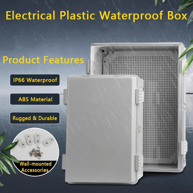 IP66 Waterproof Plastic Wire Junction Box ABS Outdoor Electronic Instrument Gray/Transparent Cover Distribution Box Enclosure