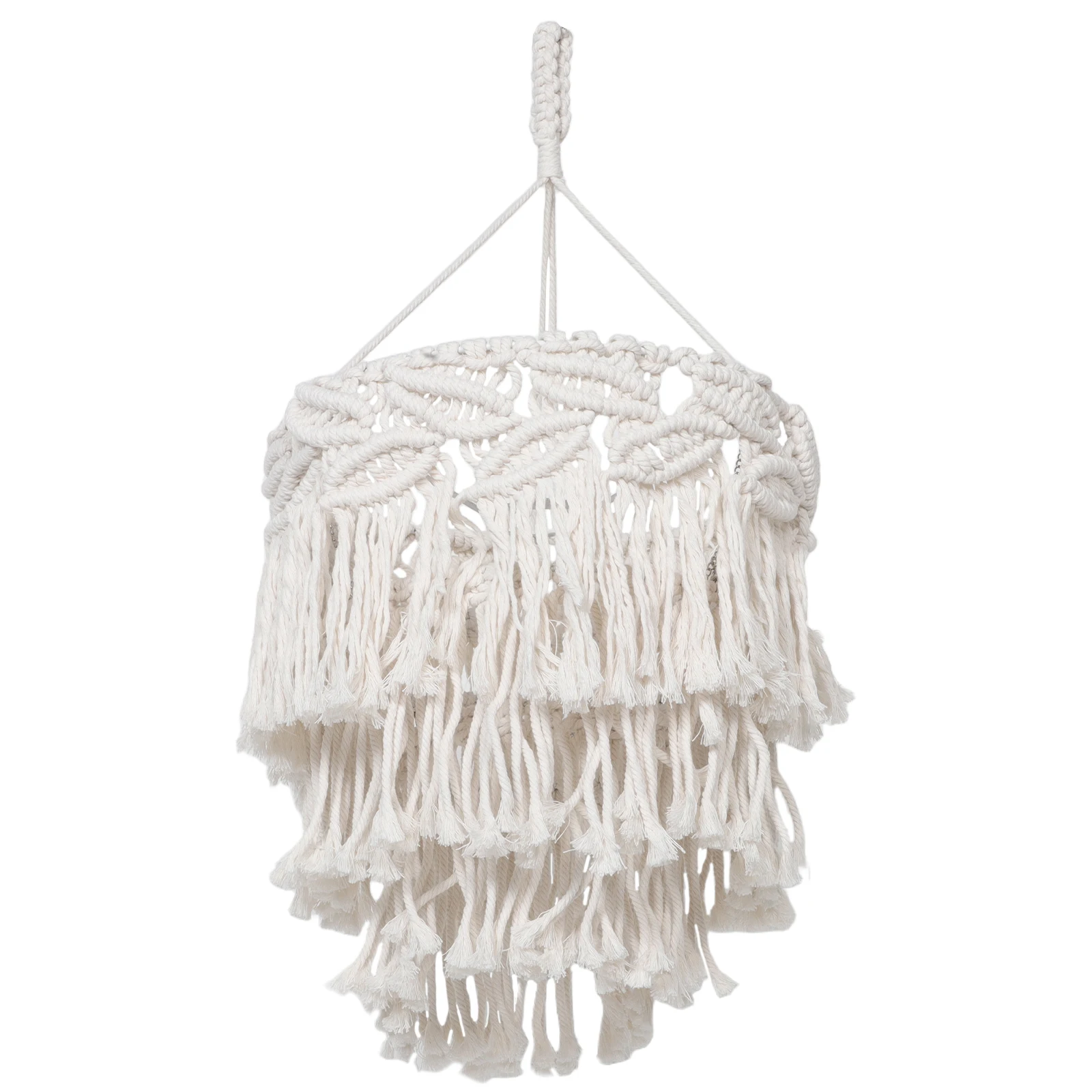 

1 Set Handcrafted Cotton Rope Woven Lamp Shade Boho Tassel Pendant Decorative Hanging Ceiling Light Fixture For Living Room Home