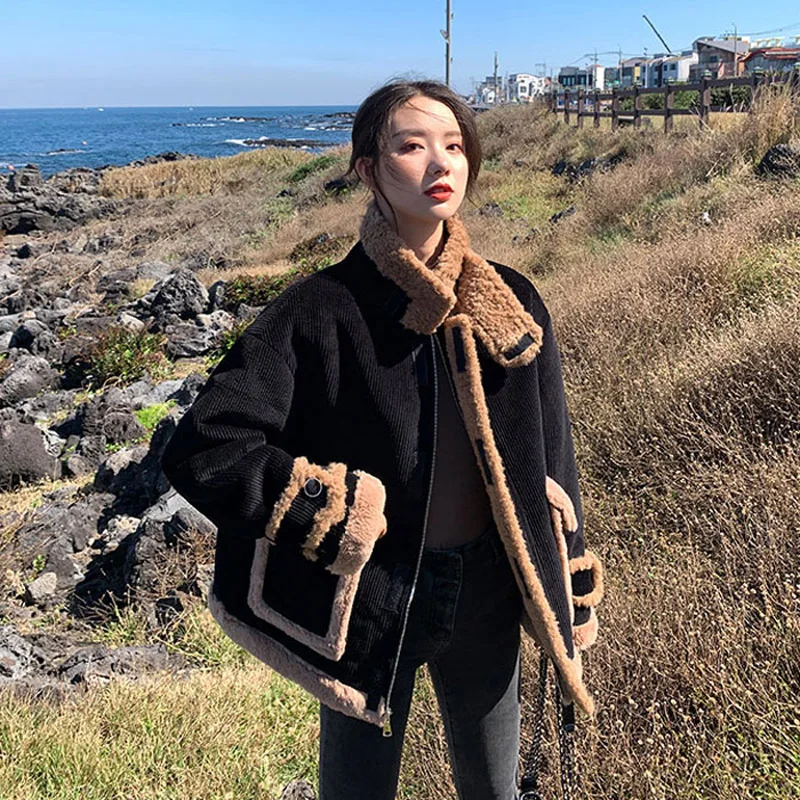 

Lamb Wool Jacket Women Long Woman Maillard Process Browning Operation Caramelization Performance Coloring Action Darkening Girls