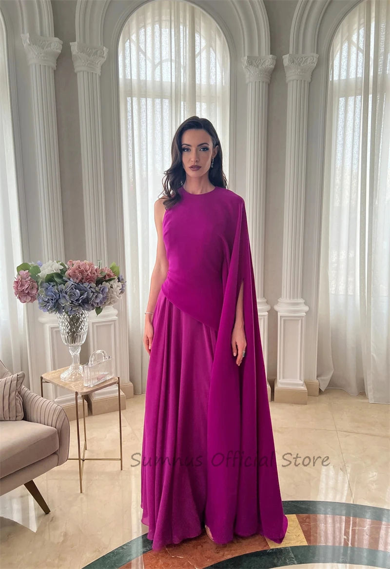 SUMNUS Newest Formal Event Prom Dresses Gown Flare One Sleeve Custom Casual Party Vestido Fuschia Purple Special Evening Gowns