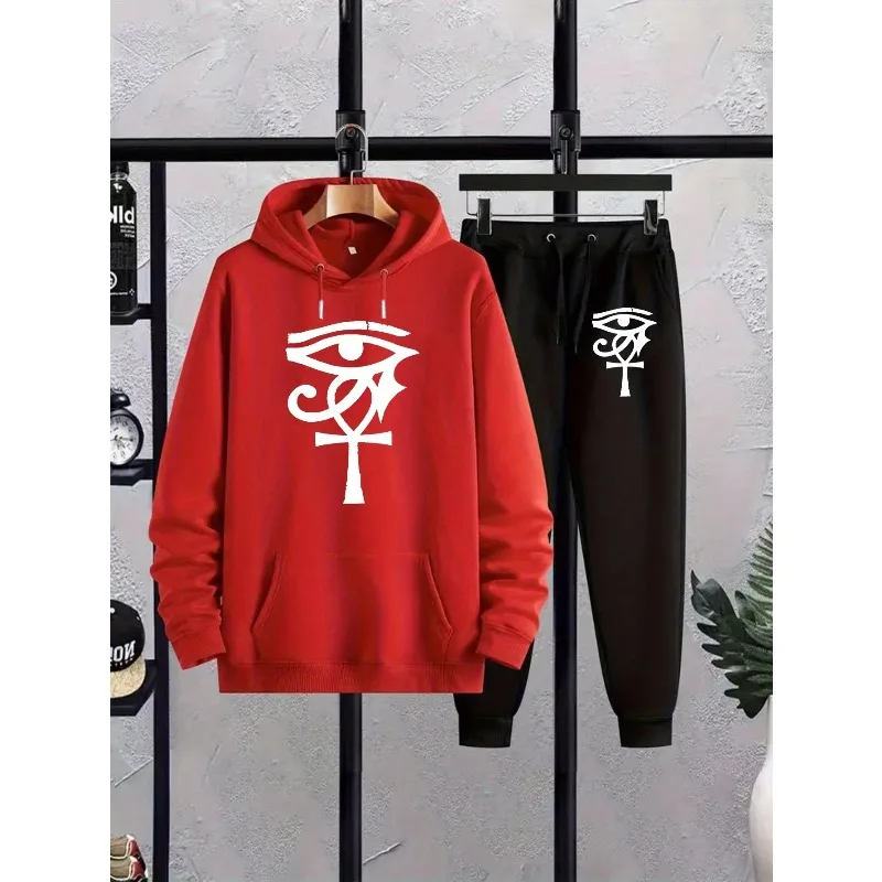 Męski zestaw: modna bluza z kapturem i spodnie z nadrukiem 3D, odpowiedni do noszenia na co dzień i do uprawiania sportu jesienią i zimą.