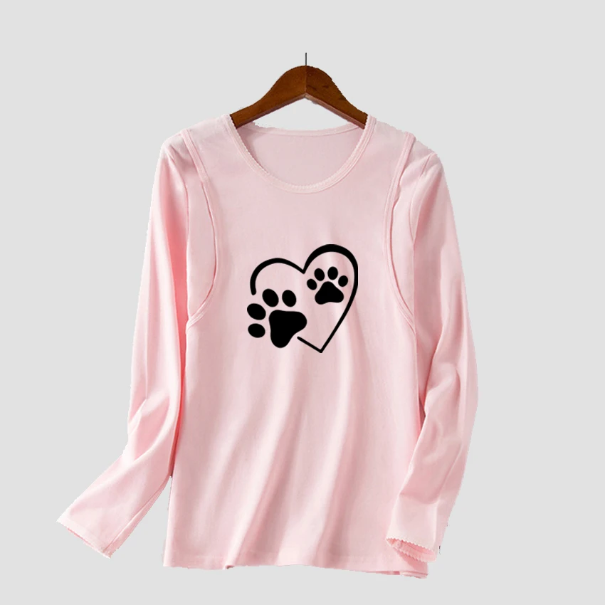 

Women Pregnant Dog Paw Print Fashion Maternity Clothes Nursing Tops Breastfeeding T-Shirt Mom Breastfeeding Long Sleeve