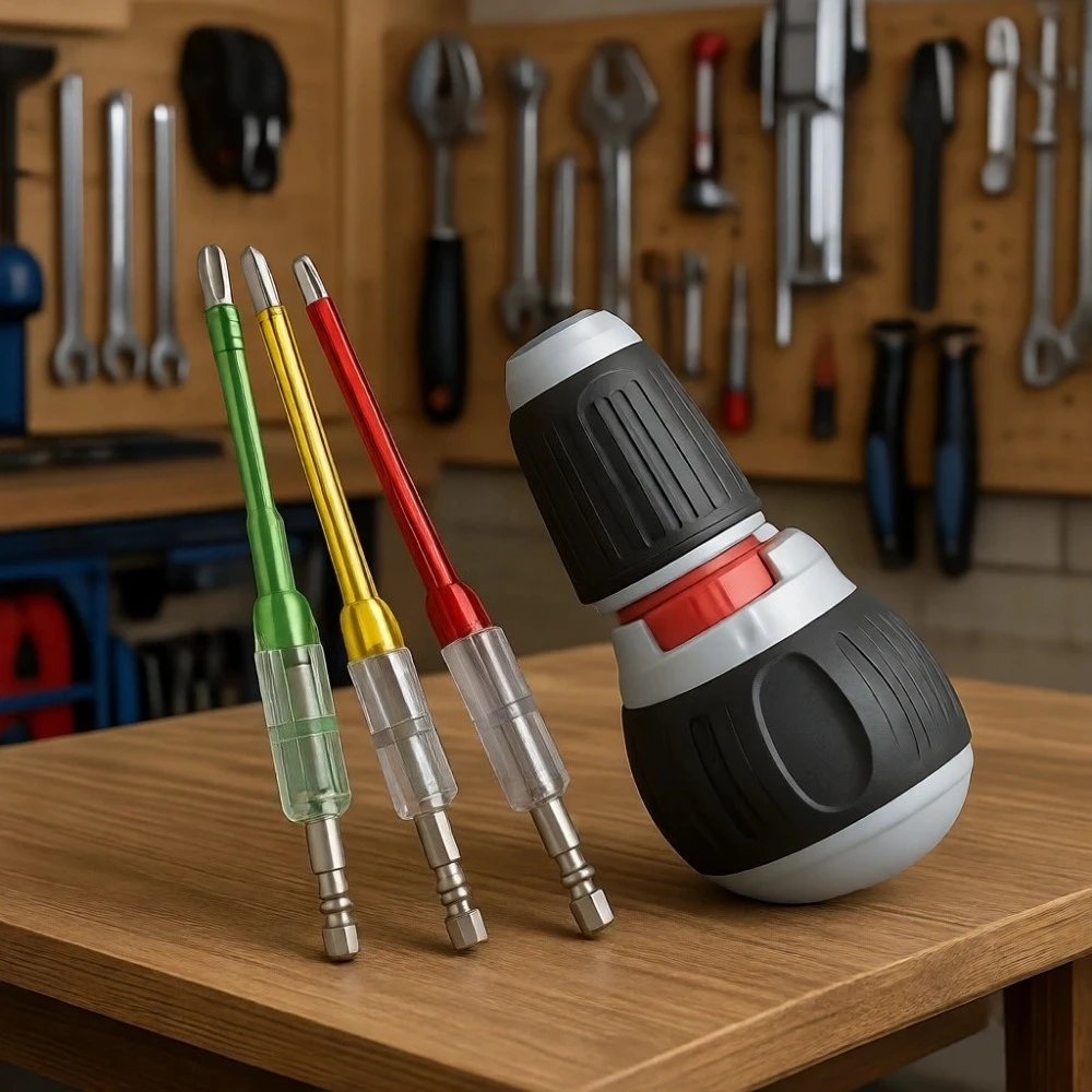 

Набор электрических отверток с быстросъемным механизмом, 1 рукояткой и 3 изолированными битами, безопасен до 1000В