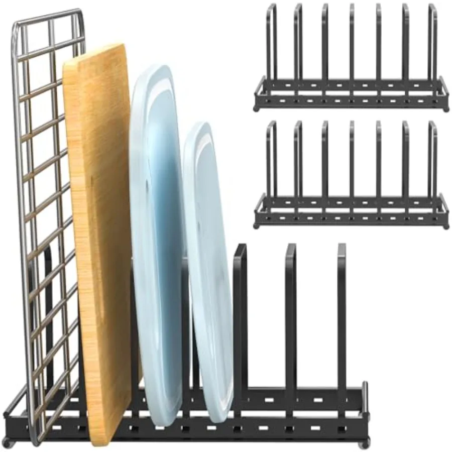 

Cutting Board Organizer Rack 2-Pack Adjustable Bakeware Organizer Holder for Cabinet Countertop 7 Slots Metal Rack Cookie Bakin