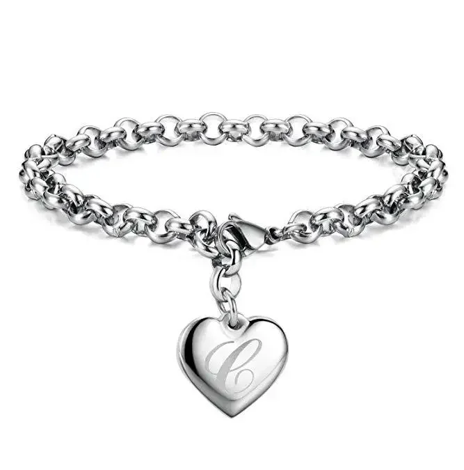 Pulsera de plata de ley 925 para hombre y mujer, cadena fina con 26 letras, abalorio de corazón, joyería bonita con personalidad para boda, regalo