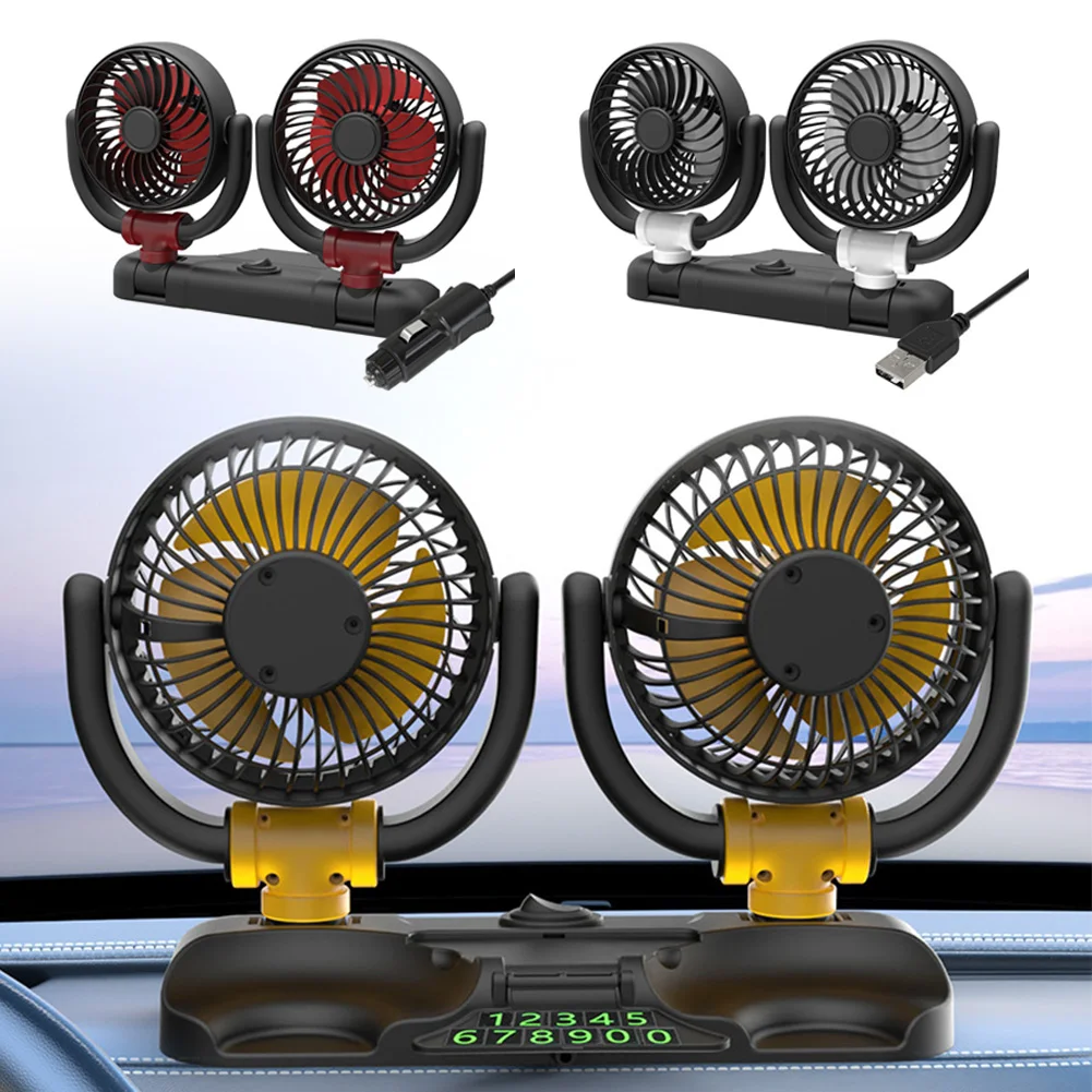 

Car Fan Dual Head USB Or 12V/24V Dash Cooling Fan 2 Speeds Adjustable For Driver Passenger Auto Cooler Air Fan Car Accessories