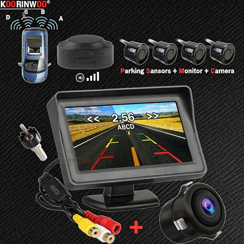 Koorinwoo Parkmaster 4 датчика зуммера, датчик парковки автомобиля, 4,3 дюйма, автомобильный монитор, задняя резервная камера, система помощи, черный Koorinwoo Parkmaster 4 датчика зуммера, датчик парковки автомобиля, 4,3 дюйма, автомобильный монитор, задняя резервная камера, система помощи, черный