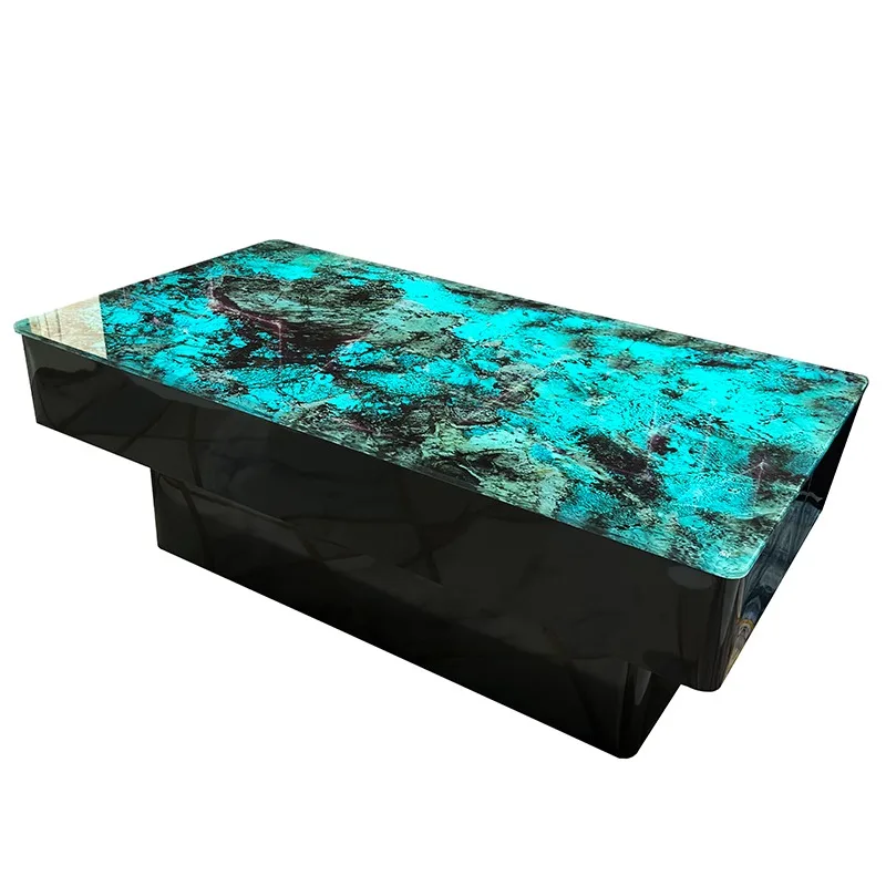 Luminous coffee table metal integrated light luxury club bar KTV coffee table glass rock plate stainless steel special tea table