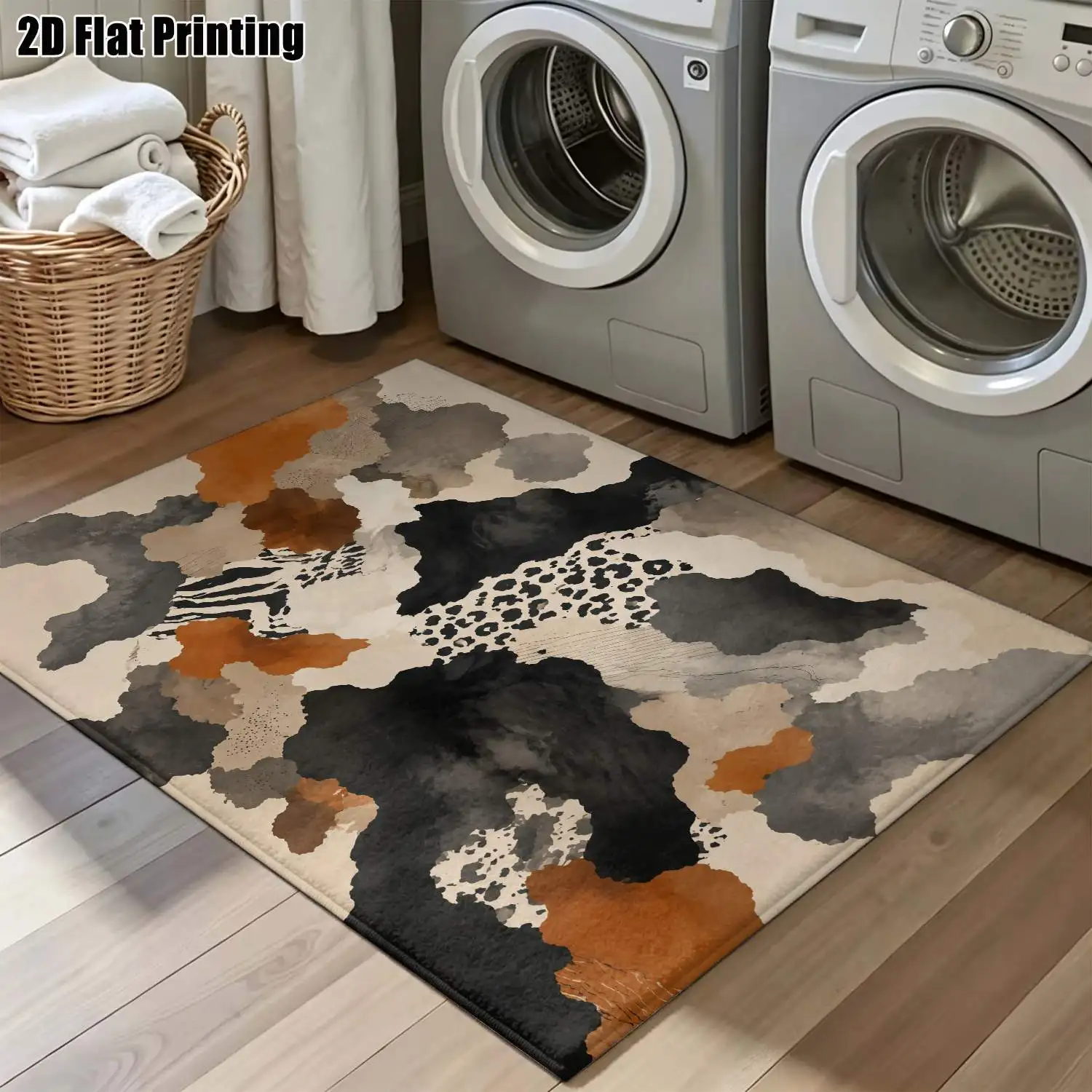 1Pc 2D Printed Carpet: Black Brown Gray Abstract Animal Patterns, Nordic/Instagram/Modern Minimalist/Vintage/Geometric Striped Style, Multi-Size Machine Washable Home Decor Rug for Entrance, Dining, Foyer, Bedroom, Living Room