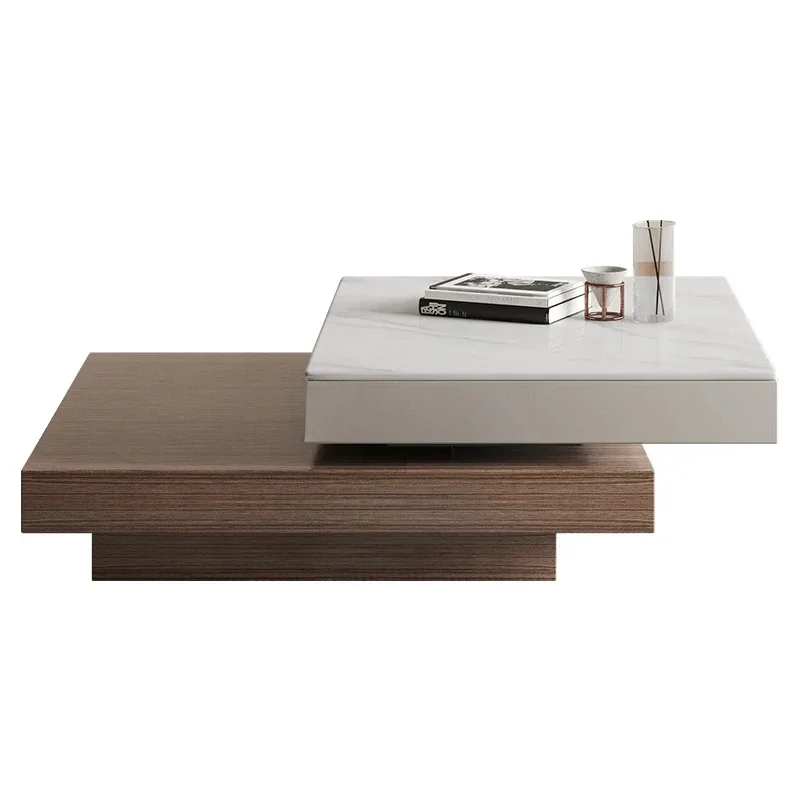 A  Square microcrystalline stone coffee table modern simple household leisure combination coffee table can be rotated