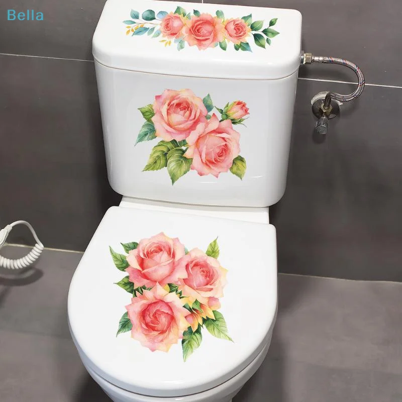 〔M〕Pink Rose Bathroom Waterproof Toilet Cover Toilet Sticker Self-adhesive Sticker Decoration For Toilet