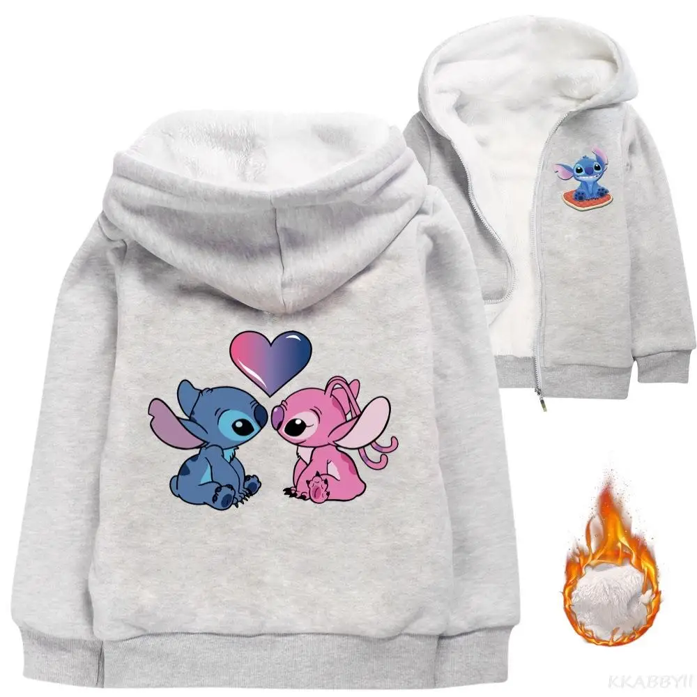 Stitch Kids Outerwear Clothes Girls Winter Plush Jackets Fleece Hoodies Zipper Thicken Warm Coat Children Clothing