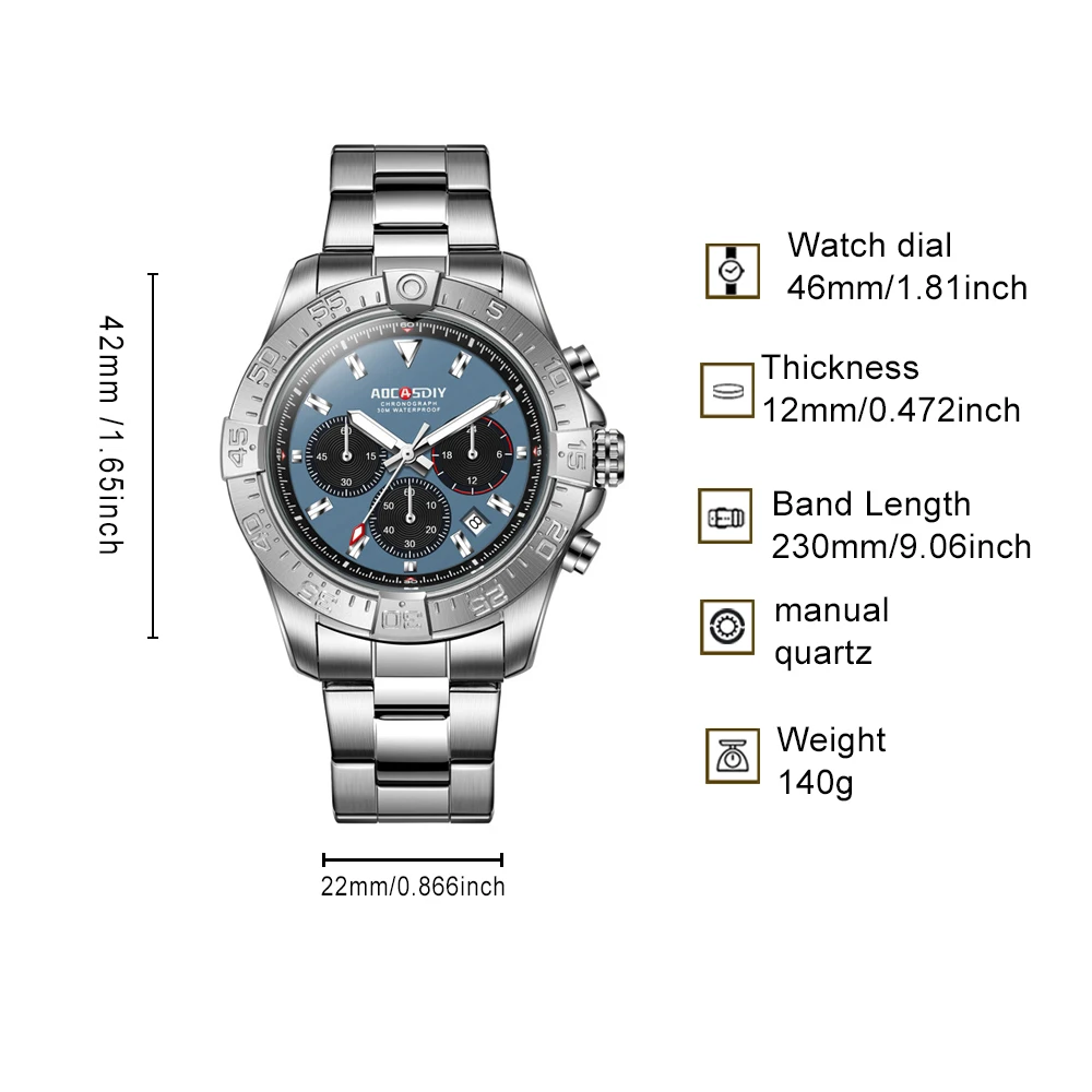 AOCASDIY Men's Sports Quartz Watch, Luminous Hands, Multifunctional Date Display Window, Business And Leisure Style, Men's Gift