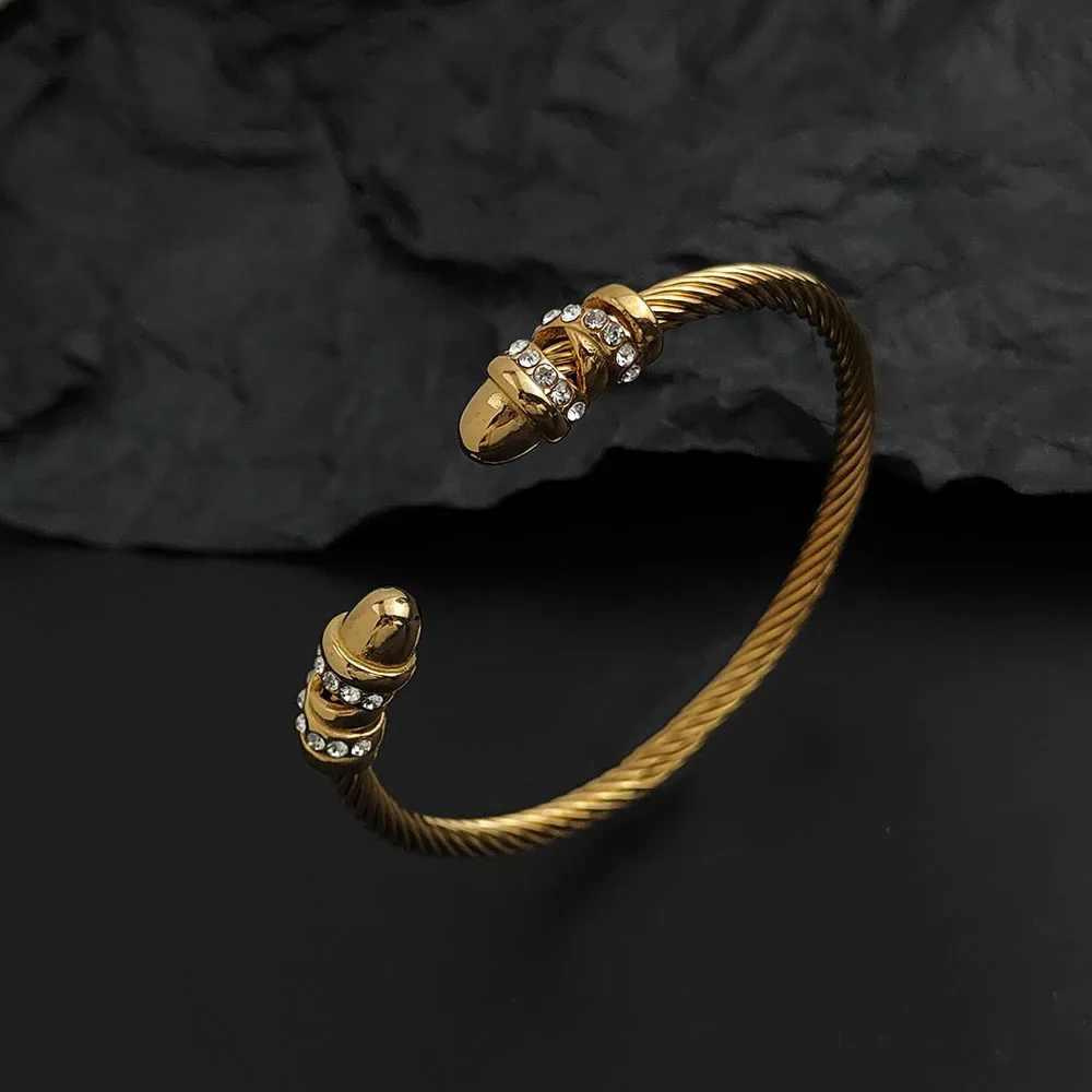 

Creative steel wire bullet shape zircon gold-plated stainless steel bracelet, waterproof and rust-free, couple bracelet