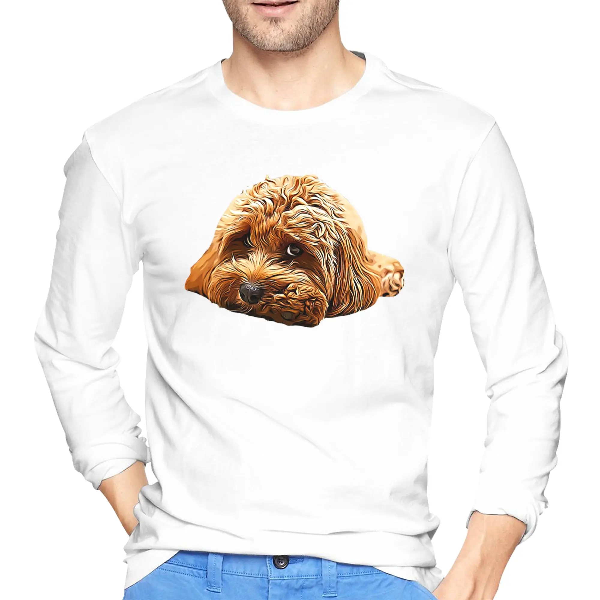 

Cavapoo Cavoodle Cockerpoo Puppy Designer Dog Poodle Mix Мужская футболка с длинными рукавами и круглым вырезом Футболки Весна Осень Мужские топы