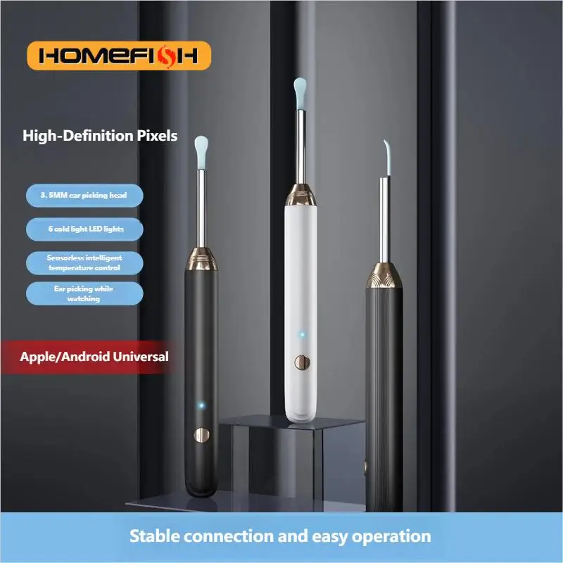 

HOMEFISH WIFI-enabled Visible Ear Pick, HD Glow-in-One Ear Cleaning Tool for Safe Ear Cleaning and Earwax Removal