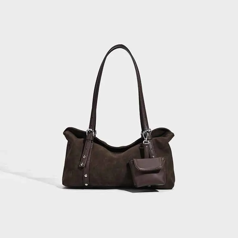 Bolsa de travesseiro de camurça retrô, bolsa de ombro e axilas de grande capacidade para deslocamento de outono e inverno, bolsa crossbody de ombro único