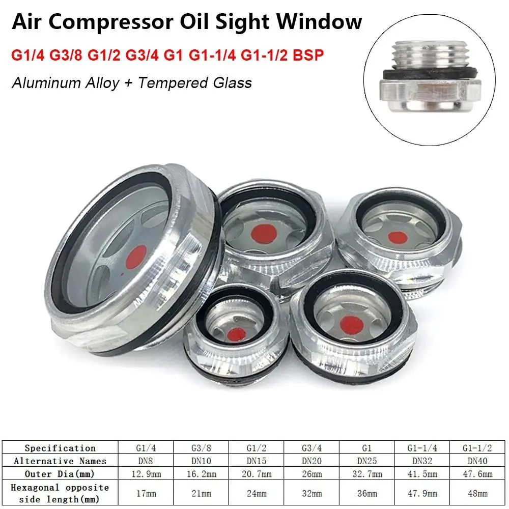 1Pcs G1/4 G3/8 G1/2 G3/4 Oil Sight Window Male Thread G1 G1-1/4 G1-1/2 BSP NPT Oil Level Sight Glass Aluminum Tempered Glass