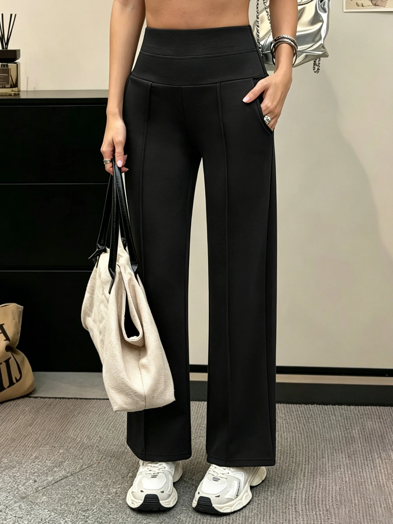 Women High Waist Straight Leg Yoga Pants Fitness Running Sports High Butt Pilates Long Pants Loose Wide Leg Trousers