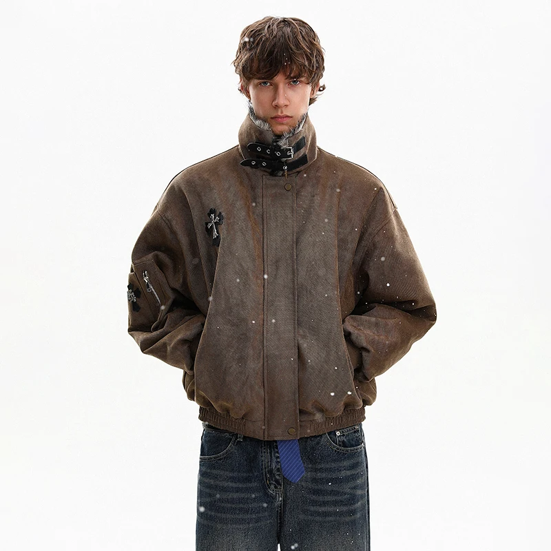 LUZHEN Fur Quality 2026 High Winter Faux New Fashion Collar Padded Coat Men Original Warm Solid Color Casual Parka Jacket JY9136
