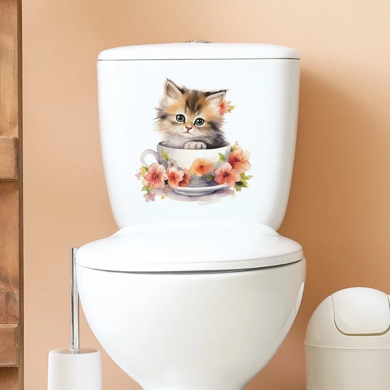 3D Cats Wall Sticker Hole View Toilet Stickers Bathroom Living Room Home Decor Animal Vinyl Decals Art Cute Sticker Wall Poster