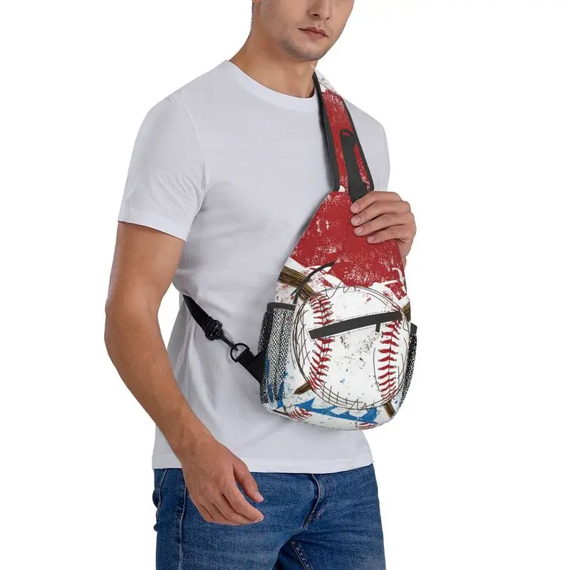 Customized Abstract Baseball Flag Sling Bag for Men Cool Shoulder Crossbody Chest Backpack Travel Hiking Daypack