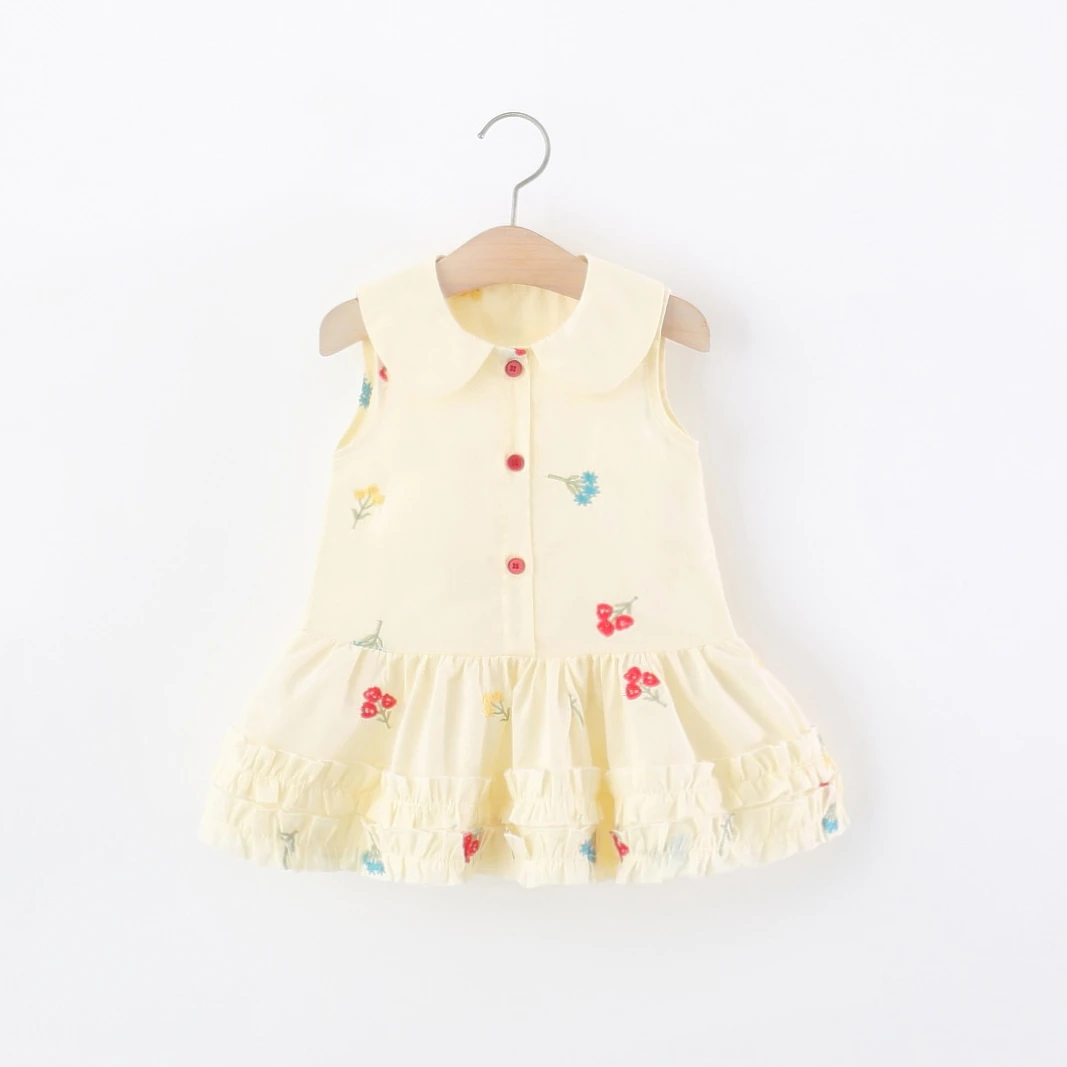 

Baby Girl Summer Outfit New Sweet Dress Flower Embroidery Sleeveless Comfortable Children'S Clothing 9 Months - 4 Years Old