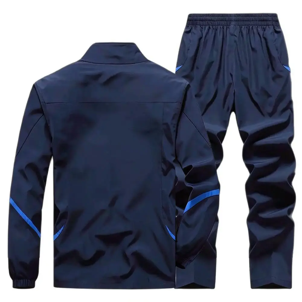 Mens Casual Activewear Set Stand Collar Zip Jacket Trousers Spring Autumn Sports Fitness Jogging Training Clothing Suit