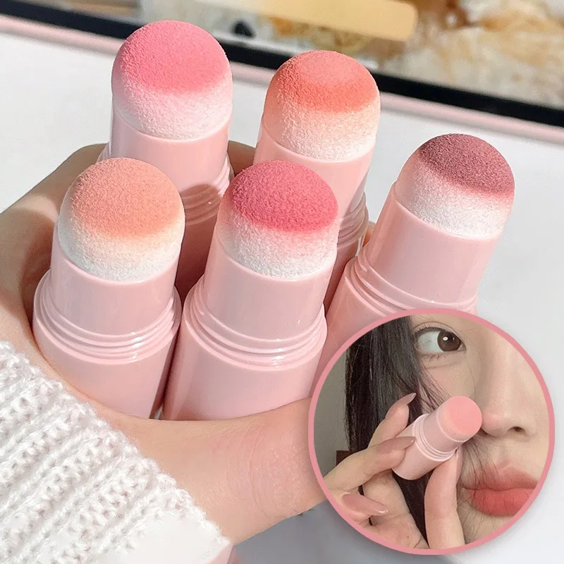 5Colors Soft Sponge Head Blush Stick 2 in1 Peach Pink Tint Pigment Blusher Face Contours Cheek Nose Ear Knee South Korea Make Up