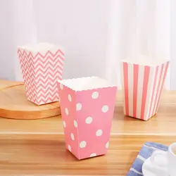 New 6/12/18Pcs Pink Dot Wave Striped Paper Popcorn Box Pop Corn Candy Sanck Favor Bag Xmas Wedding Kid Birthday Party Decoration