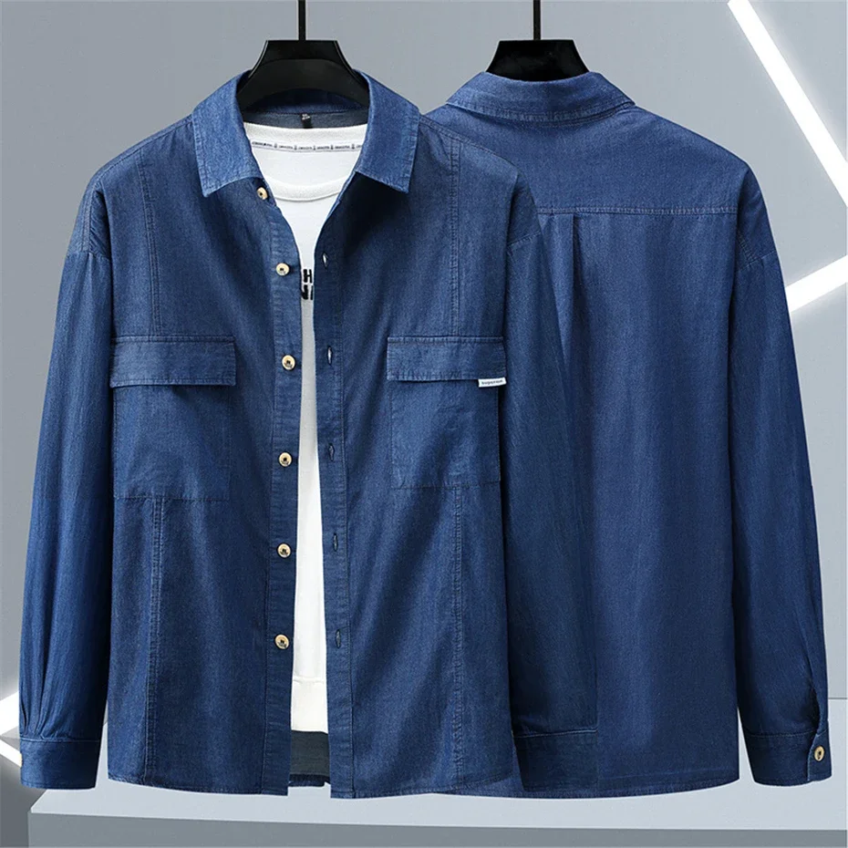 

DIANRUO Denim Shirts Men Plus Size 10XL Long Sleeve Shirts Spring Autumn Blue Denim Shirt Male Blouse Fashion Casual 데님셔츠