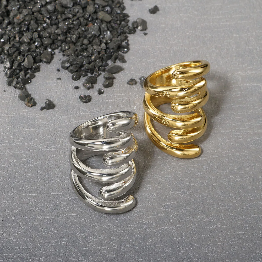 Punk Hollow Grip Wide Ring for Men 18K PVD Electroplated Stainless Steel Finger Jewelry Women Golden Silver Color Couple Rings