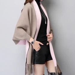 Autumn Capes Coat Winter Ponchos For Women Chinese Style Jacquard Sweater Shawl With Sleeve