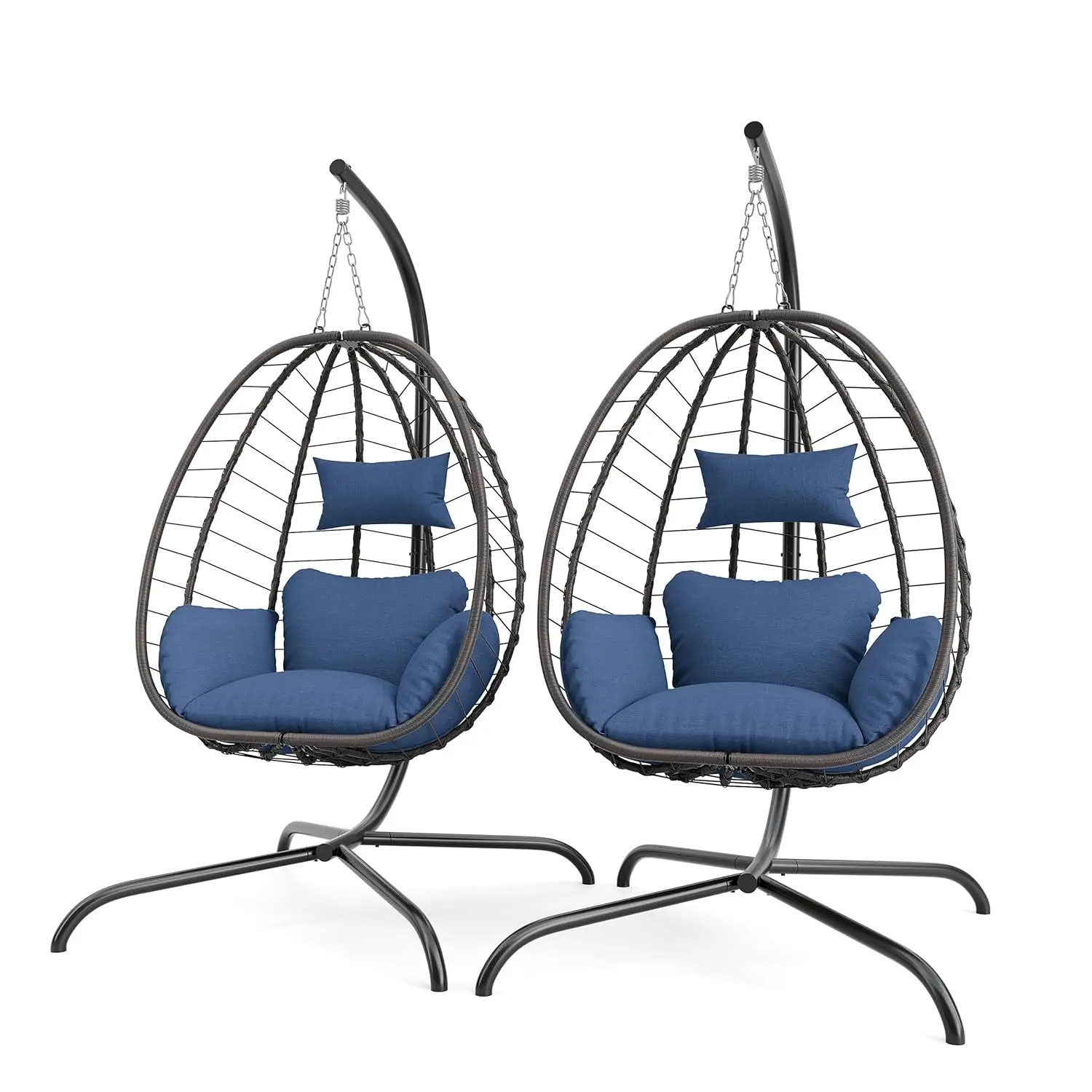 

Комплект из 2 уличных подвесных кресел-яиц с подставкой, плетеное кресло-качели для патио с защитой от УФ-излучения, на заказ