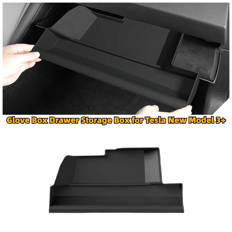 Glove Box Storage Box TPE Glovebox Drawer Storage Box Organizer Partition for 2024 Tesla New Model 3+ Highland Car Accessories