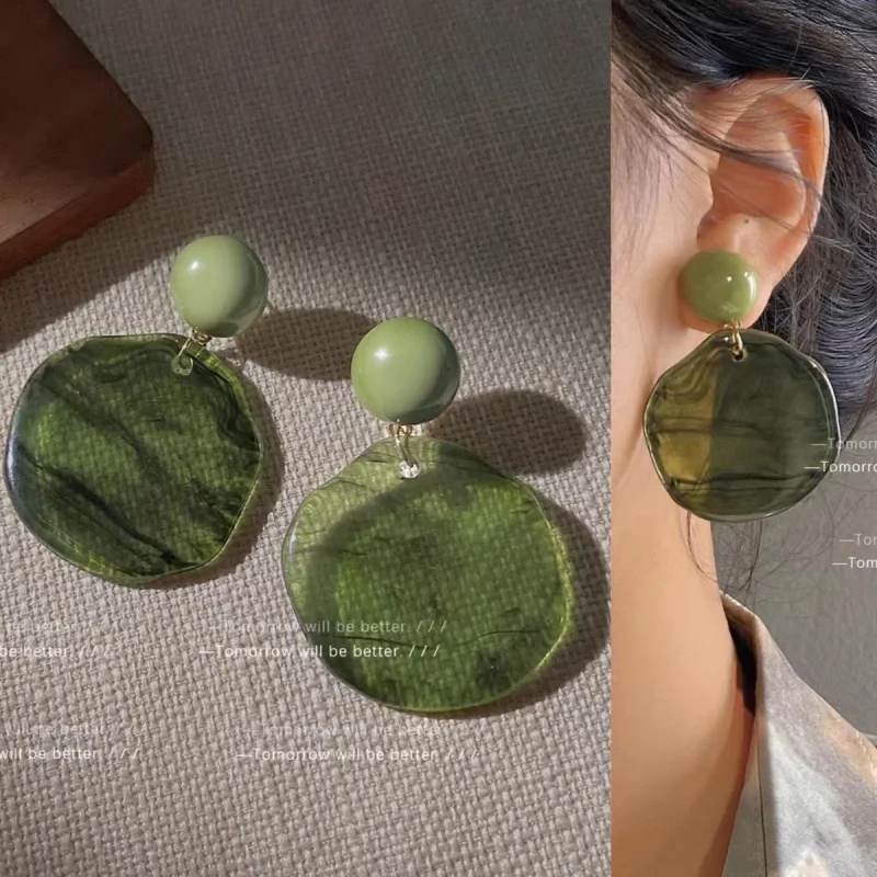 French Vintage Irregular Geometric Resin Round Earrings For Women Personality Purple/Green Color Circular Earrings Jewelry