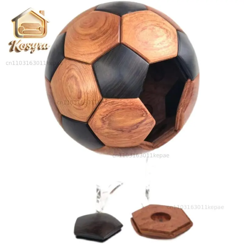 Luban tenon and mortise solid wood football ornament creative handmade black walnut log toy student children gift gift