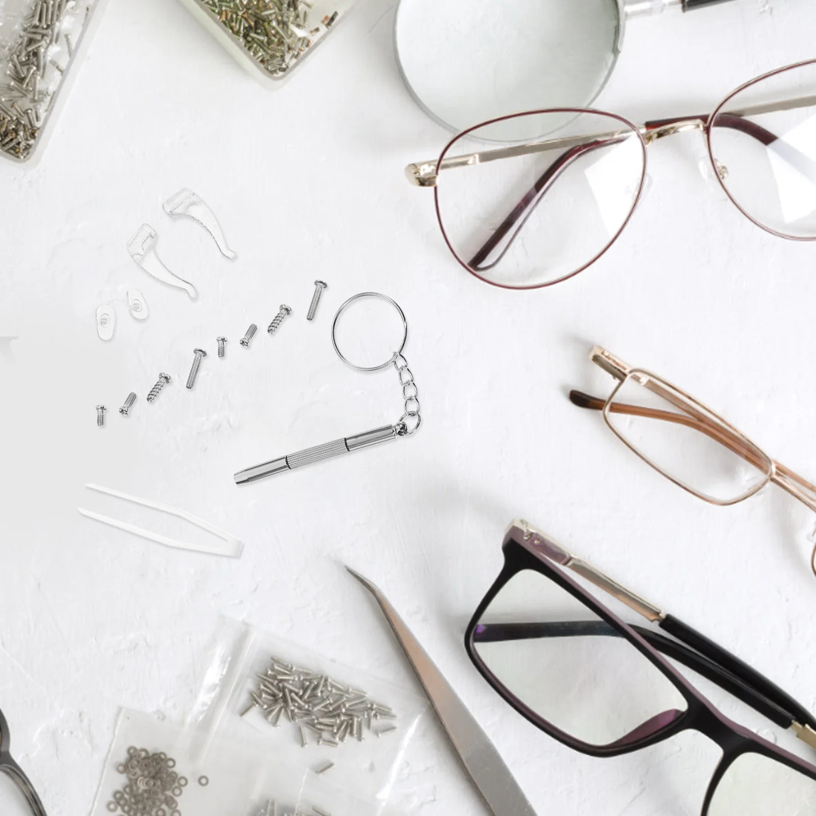 

1Set Eyeglass Repair Kit Screws Precision Screwdrivers Tweezers Anti-Skid Nose Pads All-in-One Maintenance Glasses Screwdriver