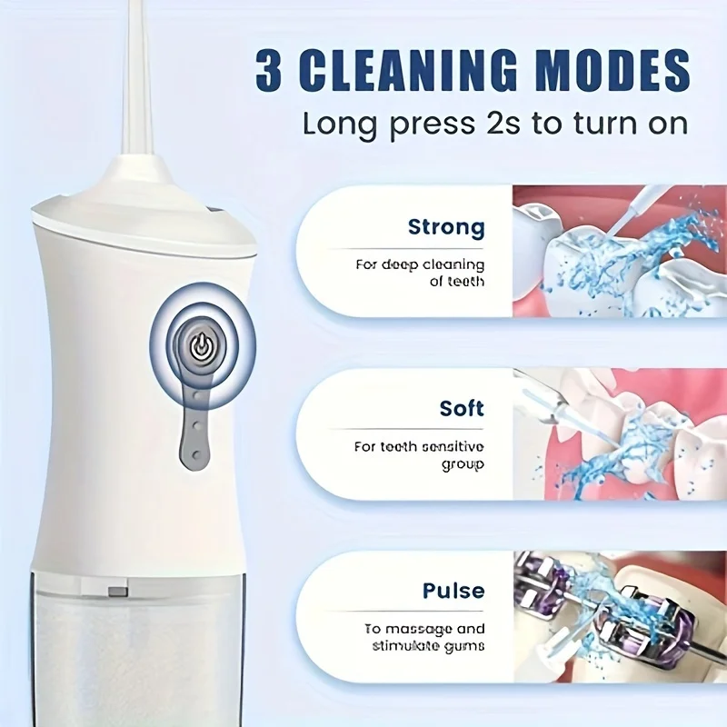 NIGF Oral Dental Irrigator USB Rechargeable Water Flosser Portable Dental Water Jet 120PSI Water Tank Waterproof Teeth Cleaner