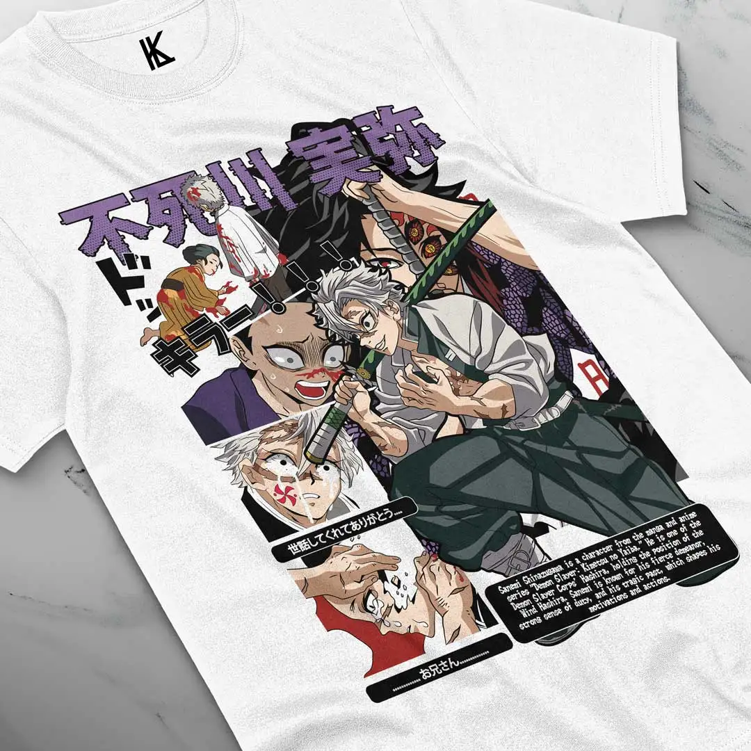 Sanemi Kokushibo Shirt Wind Hashira T-Shirt Demon Slayer Anime Tee Doma Tshirt Cotton