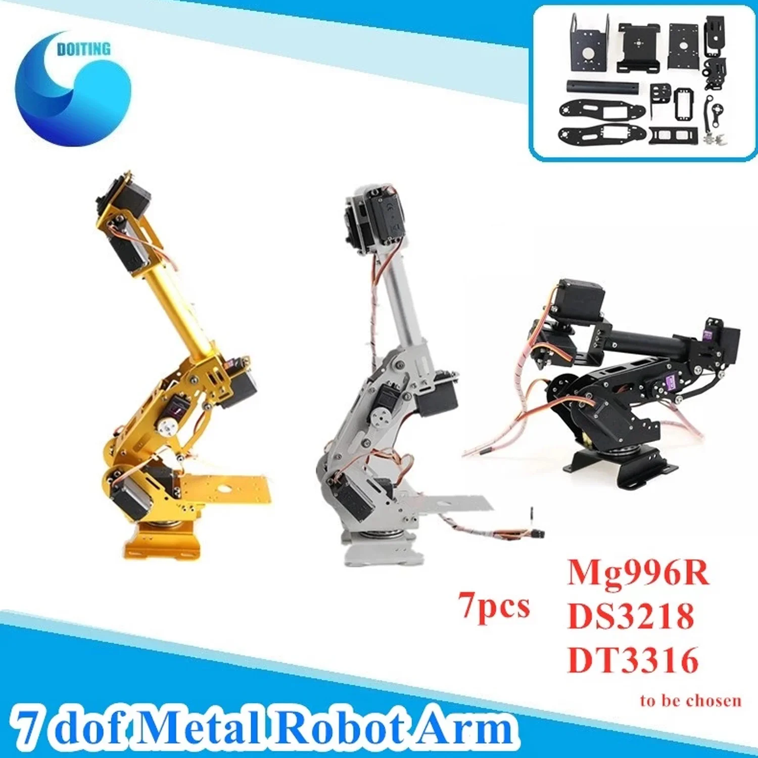 

7 DOF Robot Arm Metal Manipulator Robot Model 360 Degree Rotating Base Aluminum Alloy Manipulator DIY RC Toy Metal