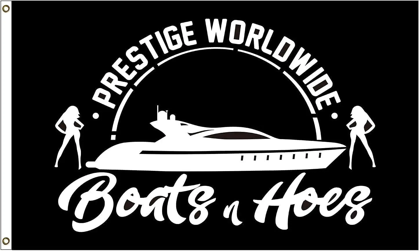Prestige Worldwide Boats & Hoes Banner Flag With Two Yellow Buttonholes For Bar Beer House College Dorm Room Man Cave Tailgates
