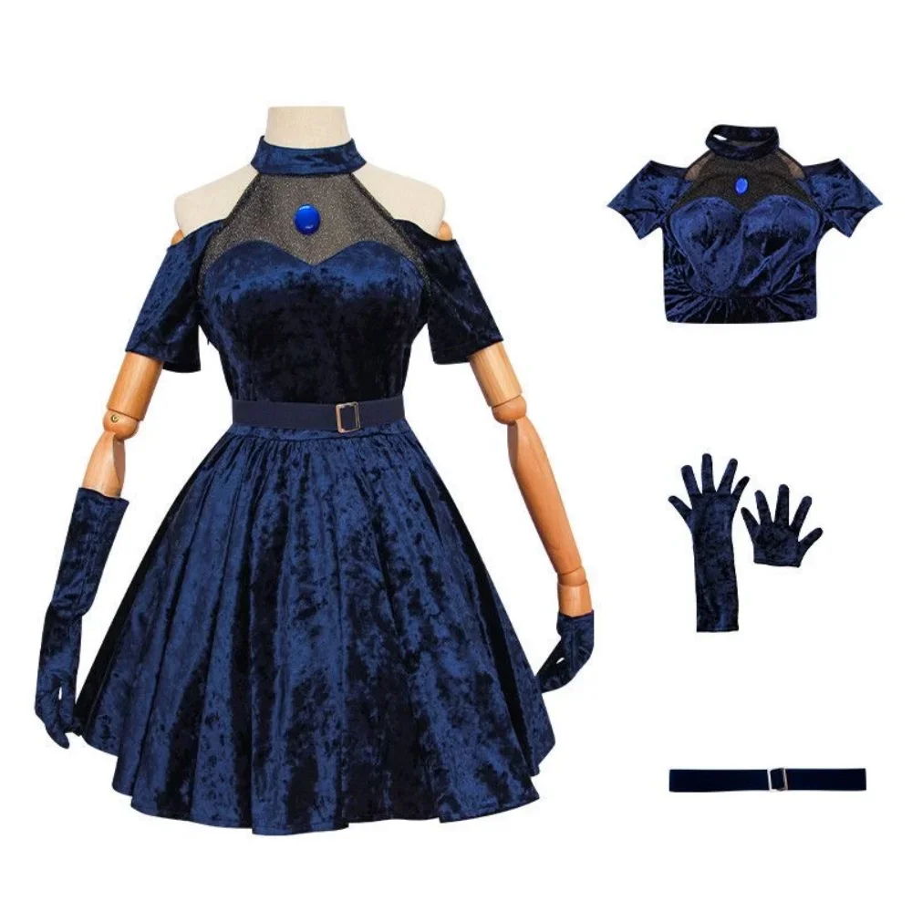 Disfraz de Cosplay de Anime Alienígena, Disfraz de Escenario con Cabello Largo en Degradado Rosa, Azul y Morado, Vestido de Terciopelo
