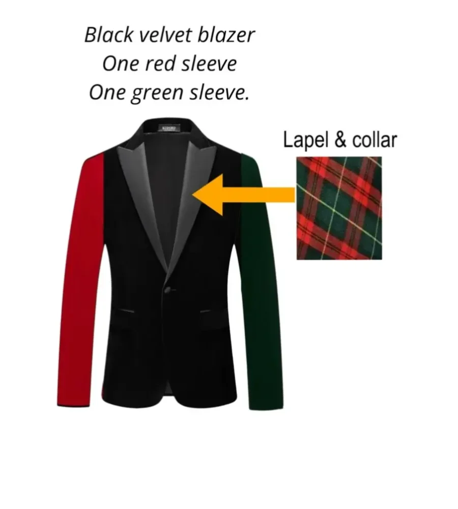 

New Design Smoking Men Suit Jackets Velvet Plaid Stitching Peaked Formal Tuxedos Vintage Party Prom Suit Blazer Only Coat 1Piece