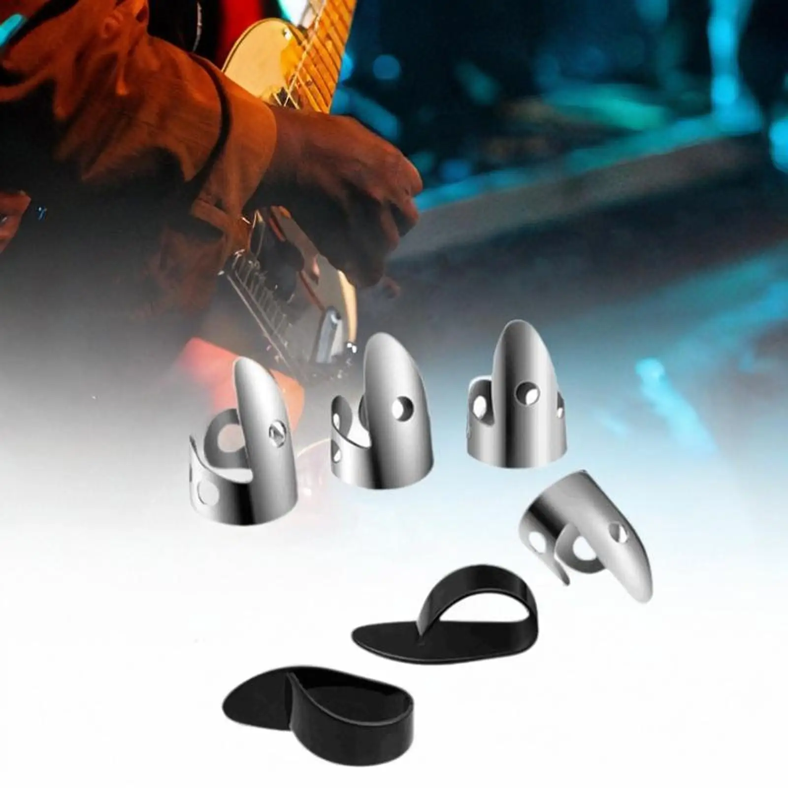 Metal Finger Picks Set for Guitar Acoustic Stainless Steel Non Slip Thumb Picks for Bass Banjo Practice Performance