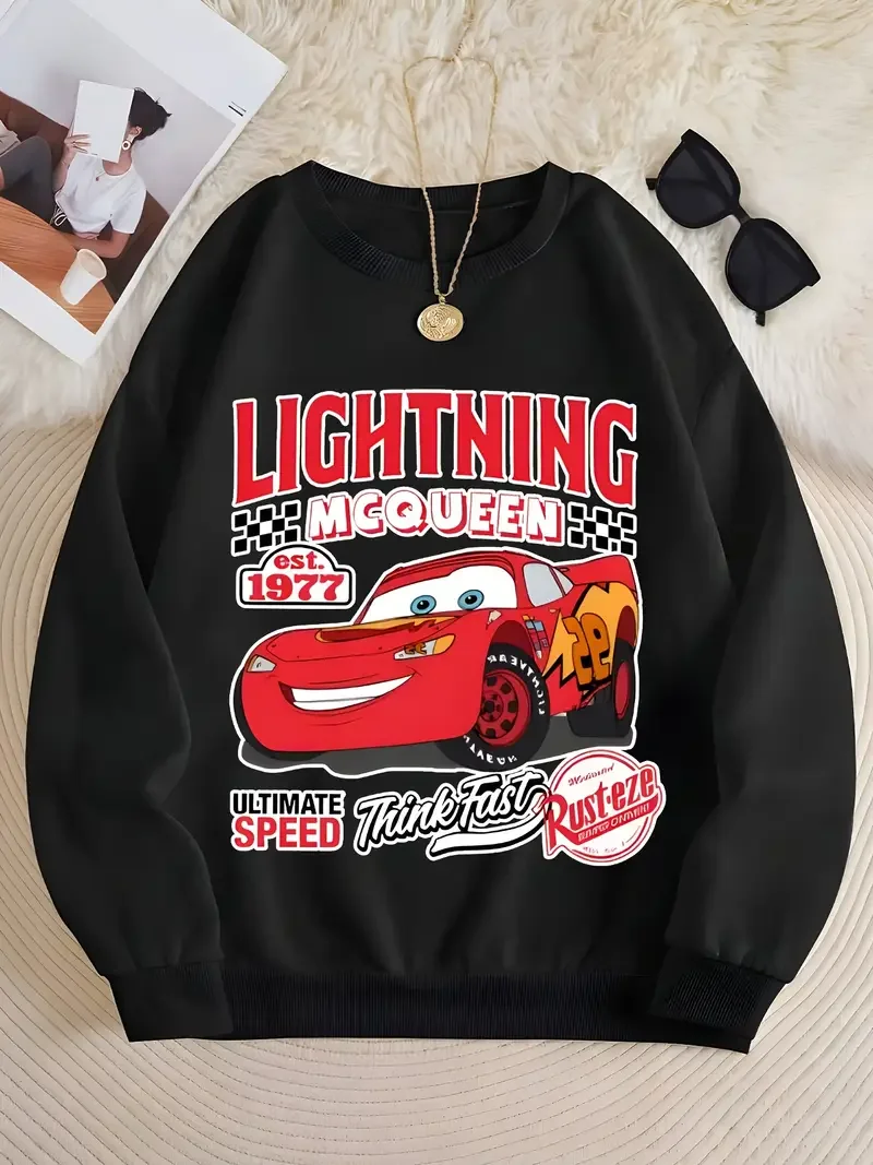 Disney Cars Lightning McQueen Kaus Berkerudung Pria Wanita Atasan Pasangan Kasual Pullover Hoody Leher-o Ukuran Besar Bulu Musim Gugur Musim Dingin