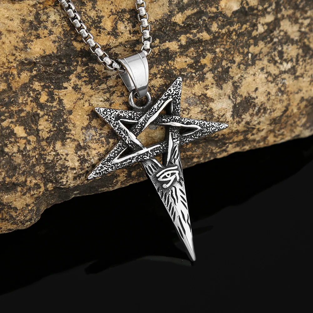 100pcs/lo Fashion Stainless Steel Devil's Eye Five pointed Star Pendant for Men Personalized and Dominant Titanium Steel Necklac