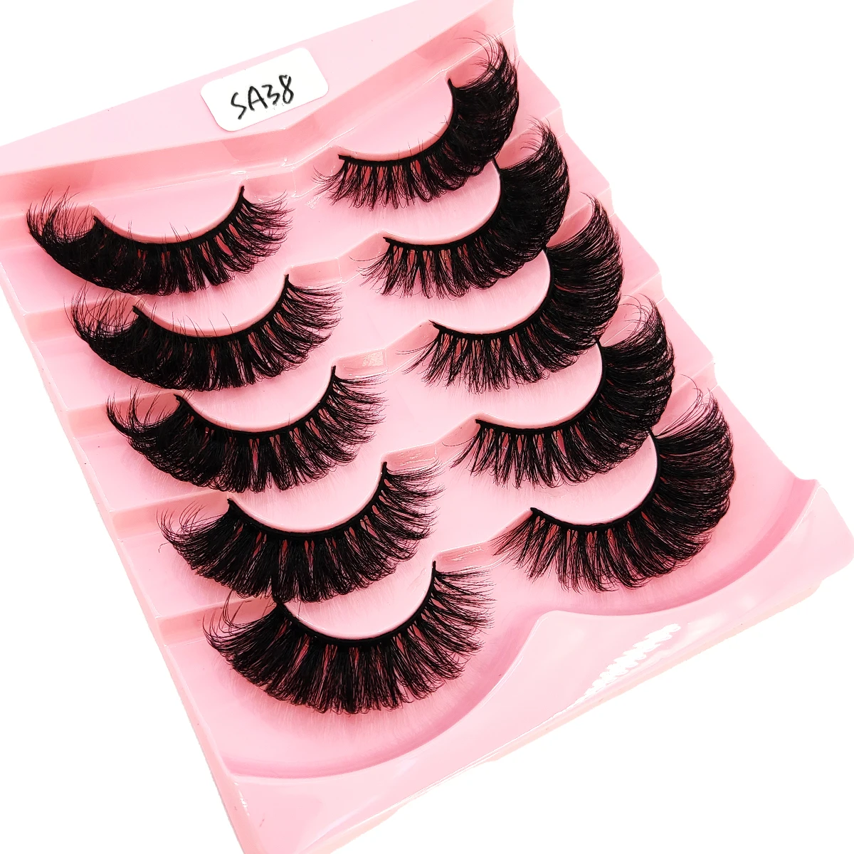 新しいミンクまつげ5ペア、インテリジェントな手作り、完全ナチュラル、短いつけまつげメイクアップ