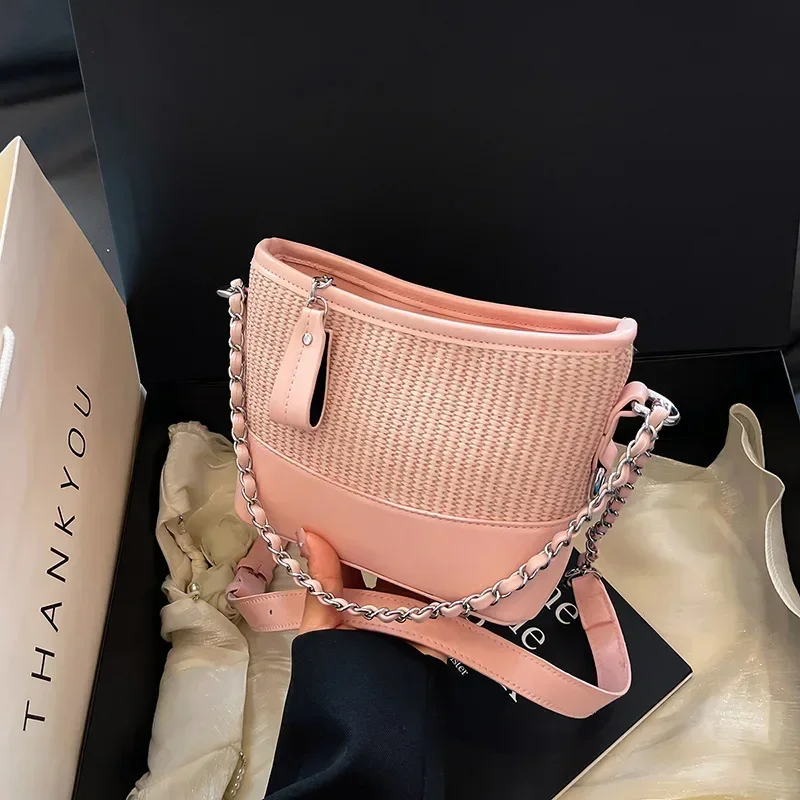 

Summer Large-Capacity Commuter Bag 2025 - Straw-Weave Patchwork Shoulder/Crossbody, Chain Hobo Bucket